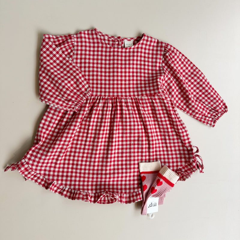 Flanel frill check dress - Red