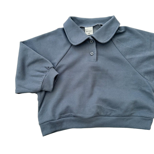 Casual polo sweatshirt - Washed blue