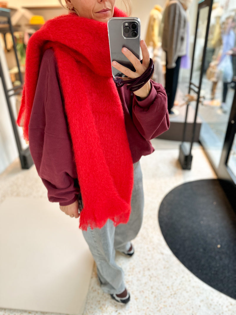 Solid mohair wool scarf - Red