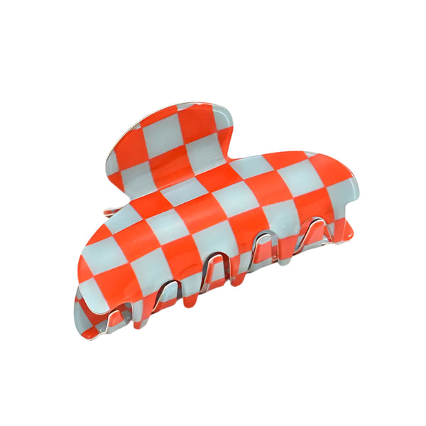 Hair clip checkered - Poppy red/sky