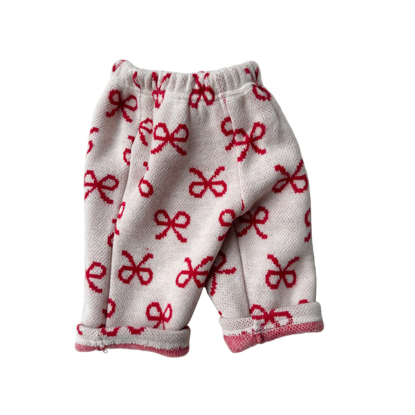 Ribbon knitted pants - Cream/red