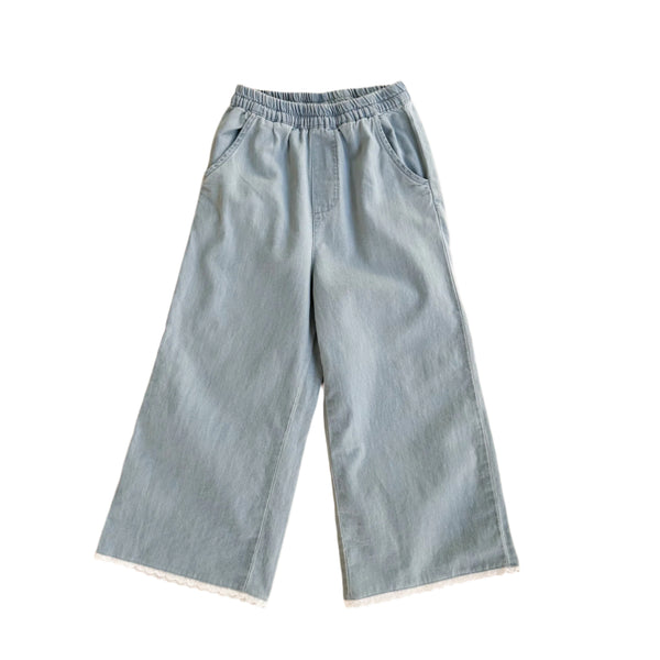 Linen lace denim pants - Light blue