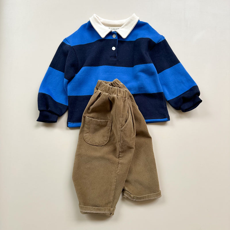 Fleece striped polo sweater - Blue