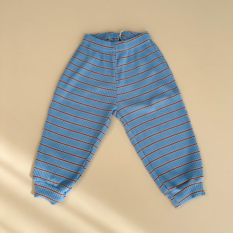 Striped cotton rib pants - Blue
