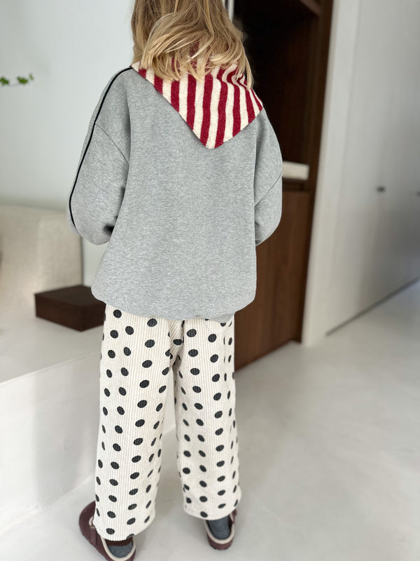 Corduroy dot pants - Cream/black