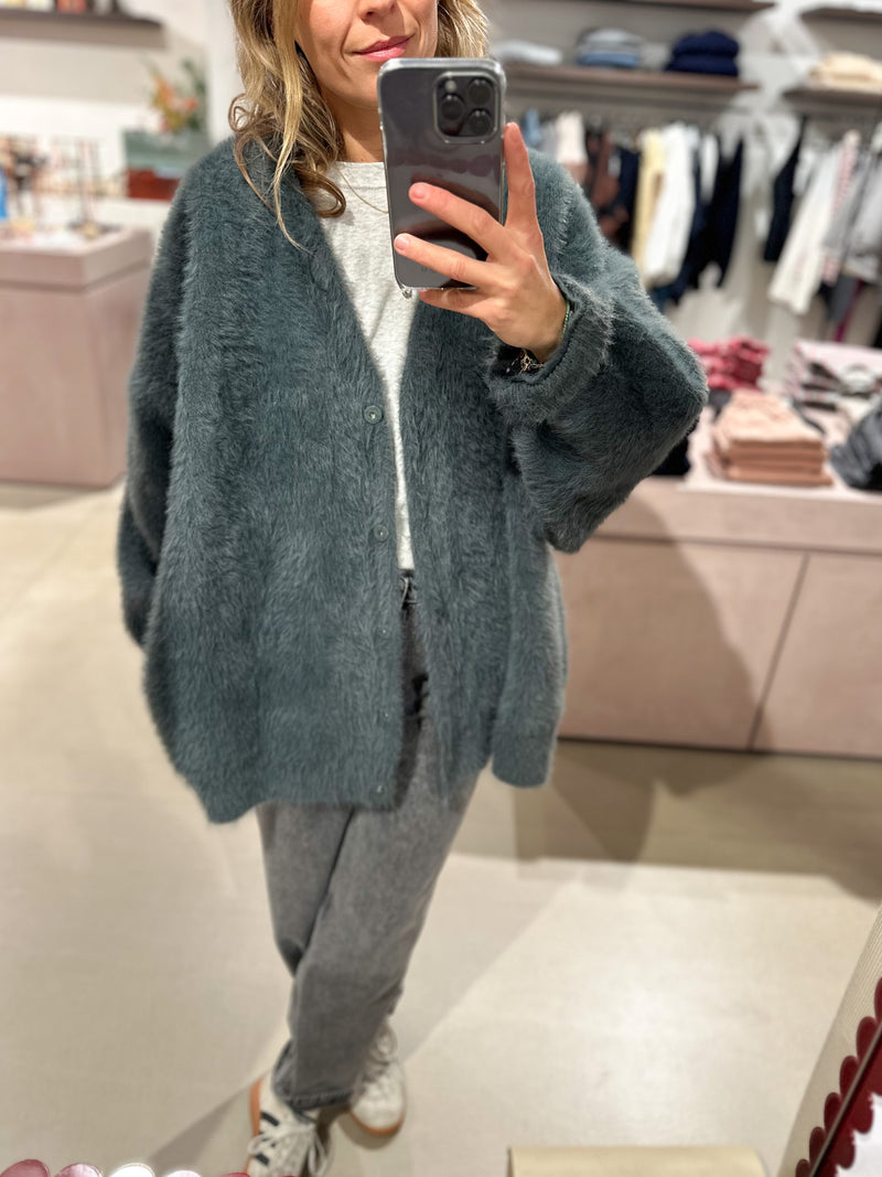 Oversized fluffy cardigan jacket - Ink grey