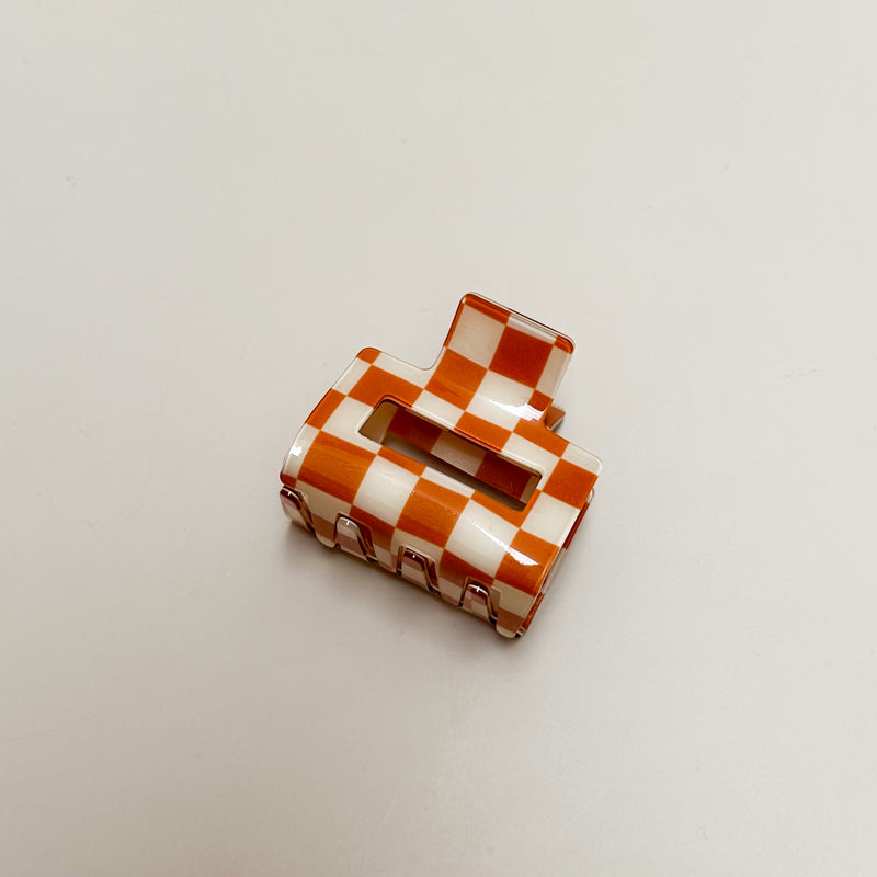 Hair clip square shape - Burnt orange check