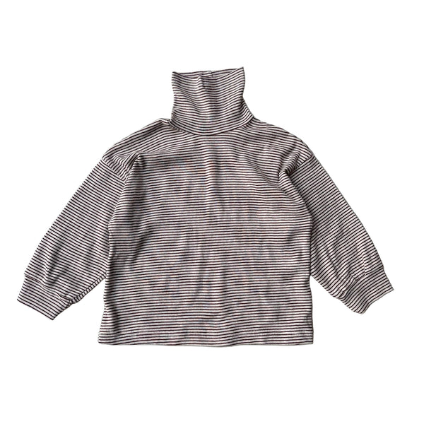 Striped turtleneck tee - Oatmeal/burgundy
