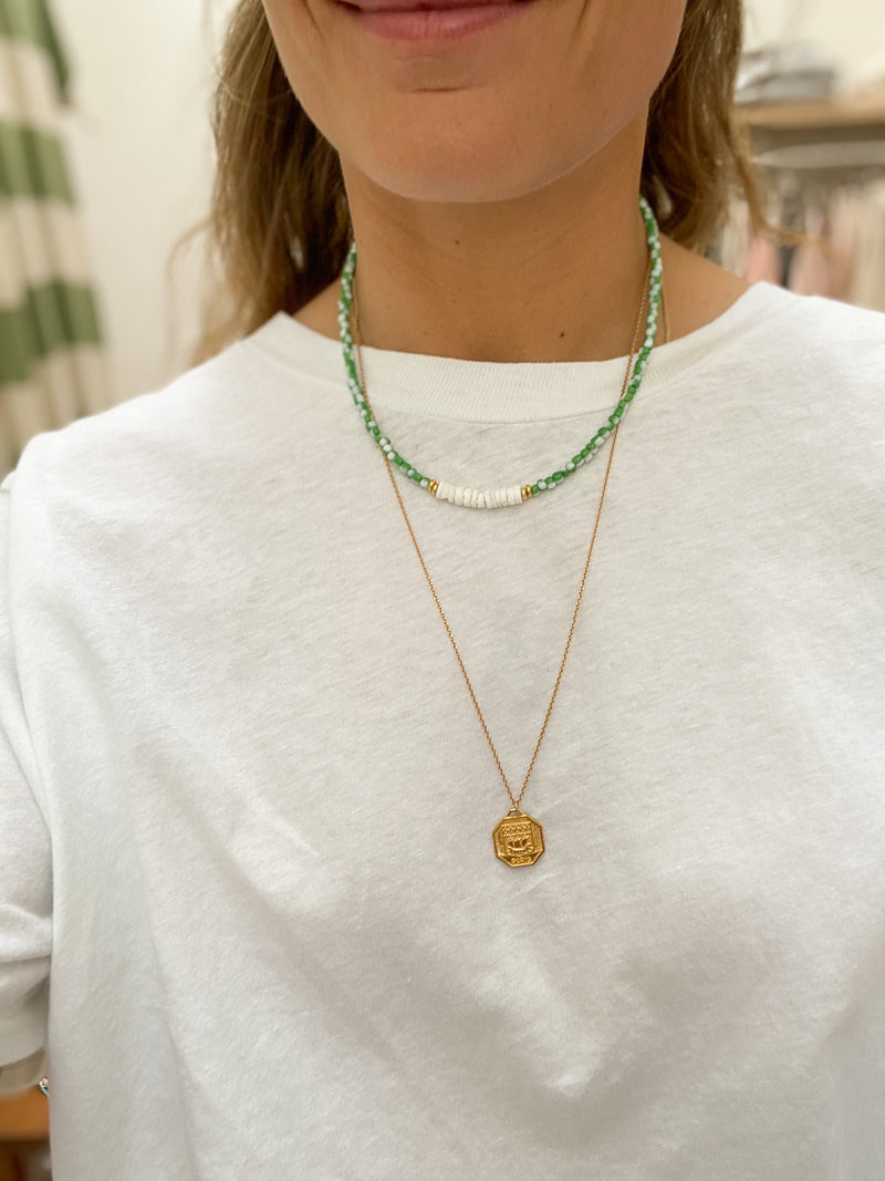 Fine surfer necklace - Green/white