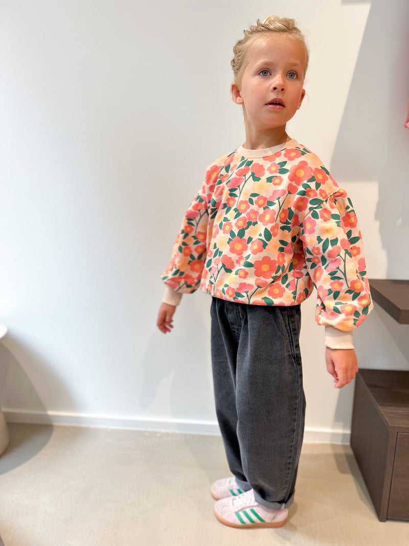 Floral puffy sleeve sweatshirt - Vintage orange