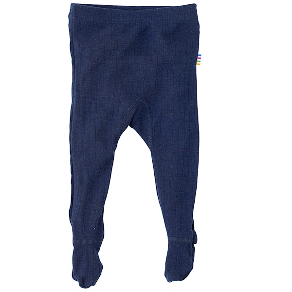 Merino wool rib leggings with feet - Navy