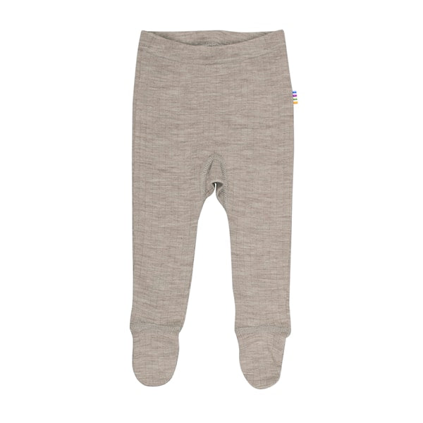 Merino wool rib leggings with feet - Sesame