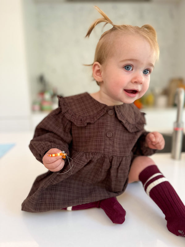 Collar check dress - Brown