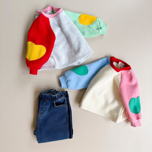 Colorblock heart sweatshirt - White melange