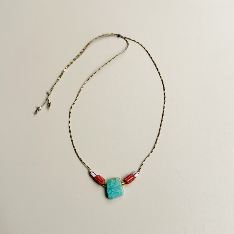 Long stone necklace - Aqua/coral