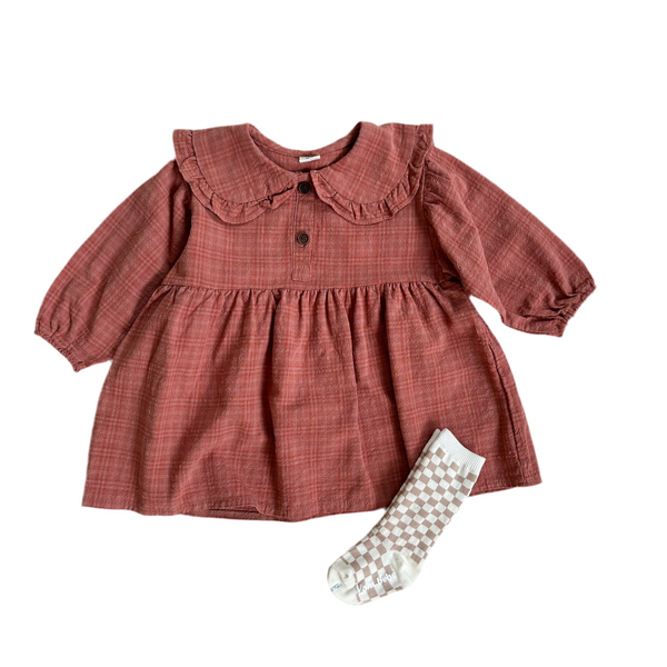 Collar check dress - Brick