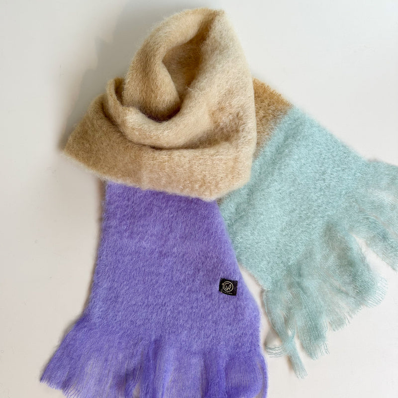 Mohair maxi color block scarf - Lilac/beige/mint