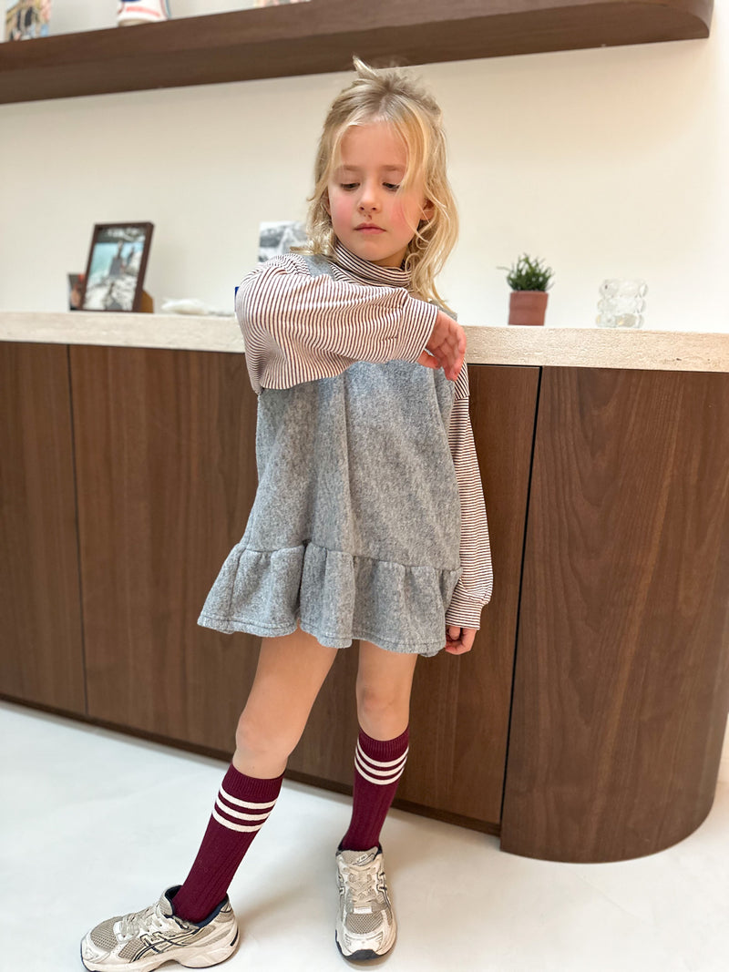 Fleece mini ruffle dress - Light grey melange