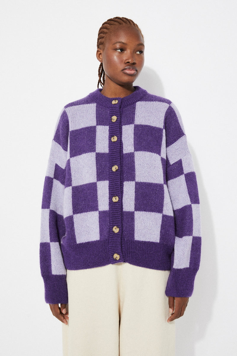 Orla checkered mohair blend cardigan - Pastel lilac