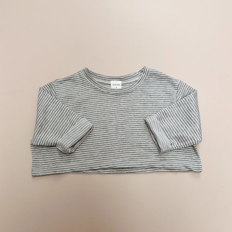Striped crop tee - Grey melange/Ivory