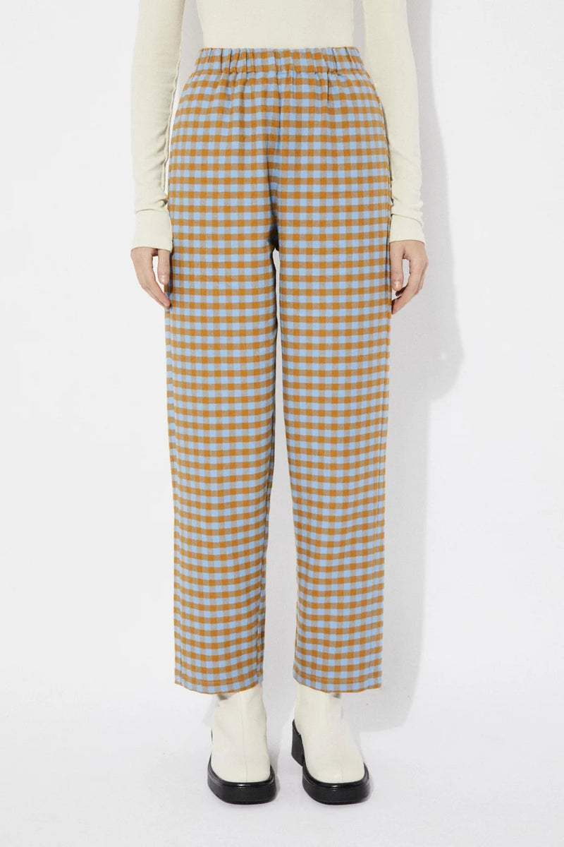 Pomero check balloon pants - Blue/ochre