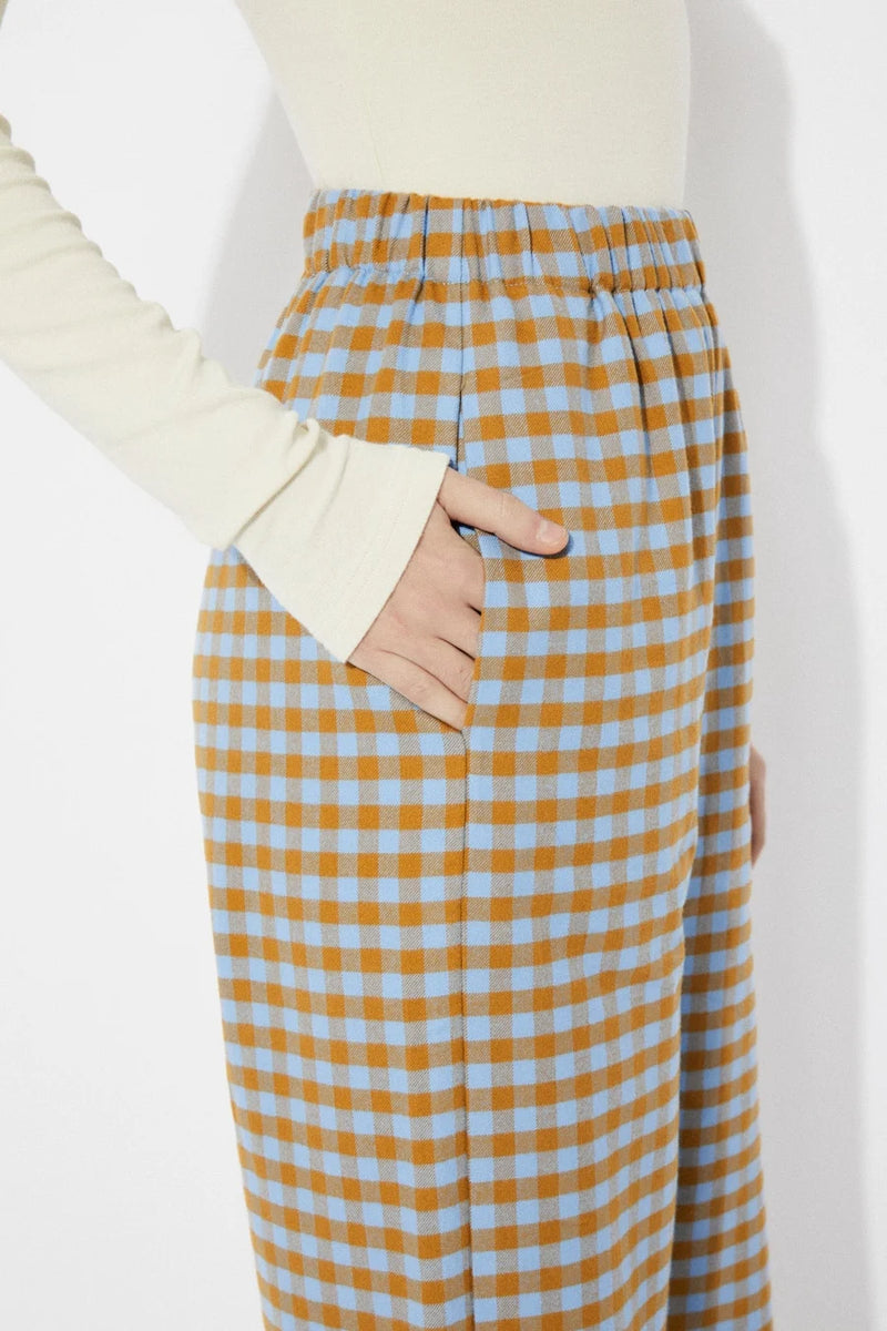 Pomero check balloon pants - Blue/ochre