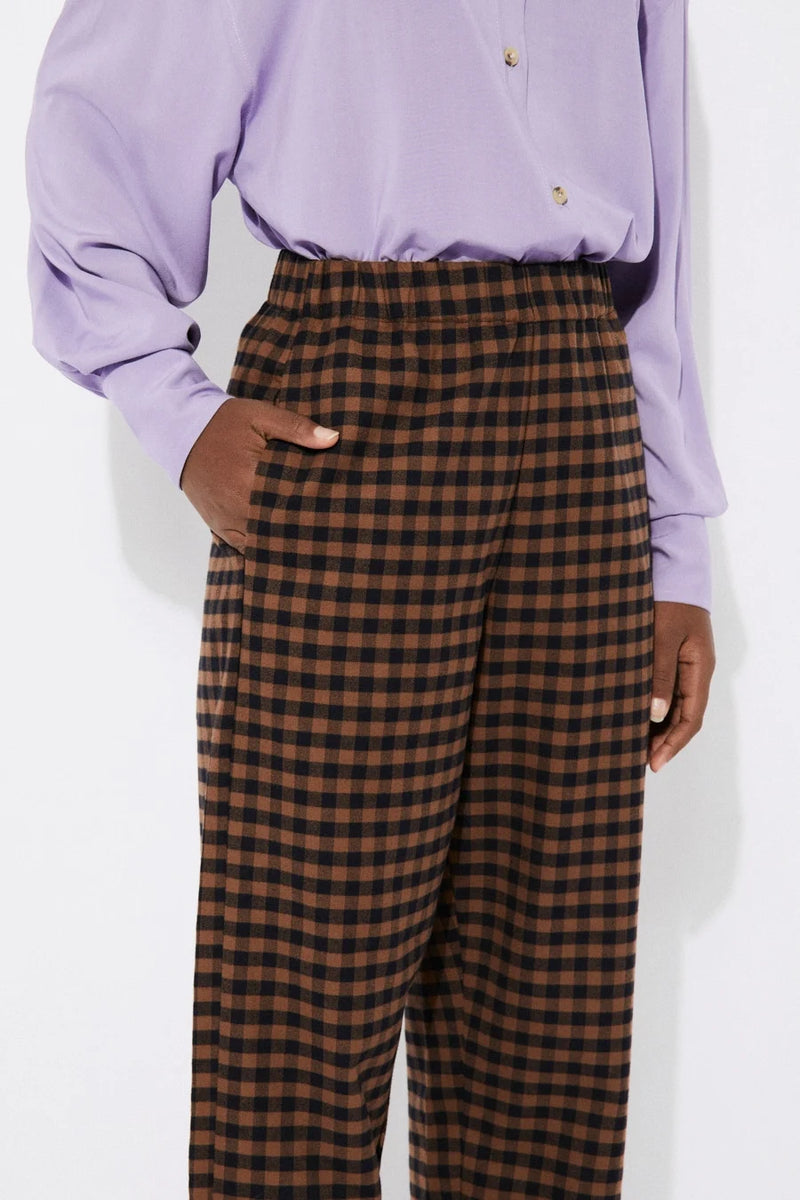 Pomero check balloon pants - Brown/black