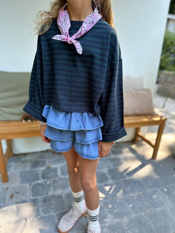 Ellie ruffle shorty skirt - Blue denim