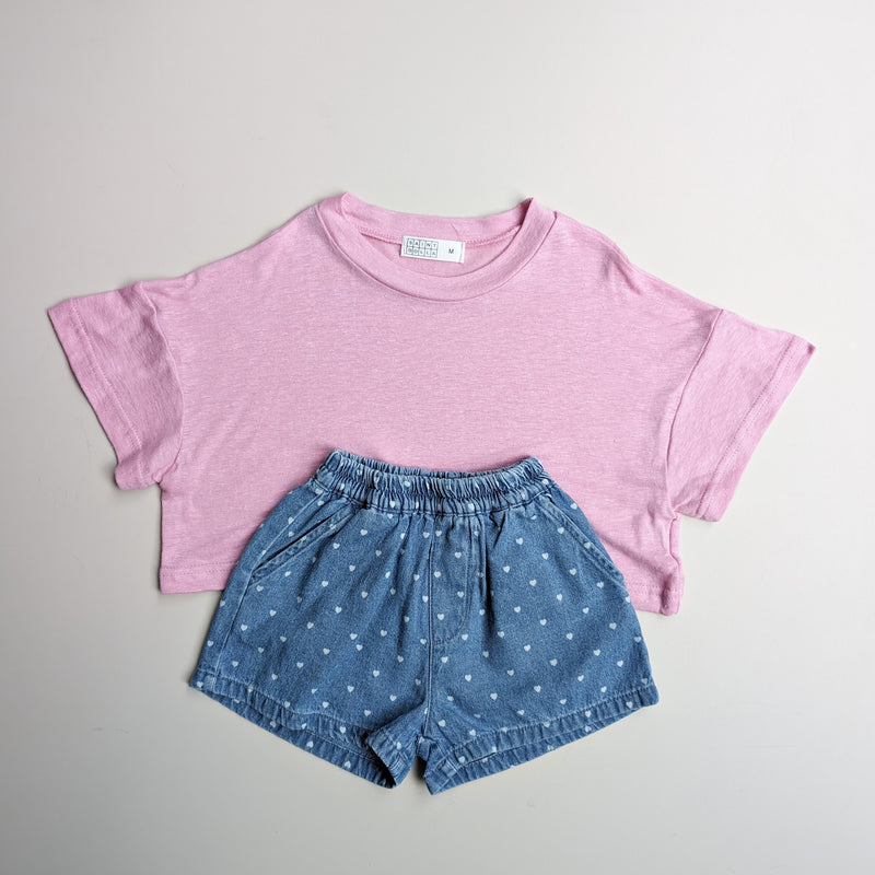 Linen like crop tee - Pink