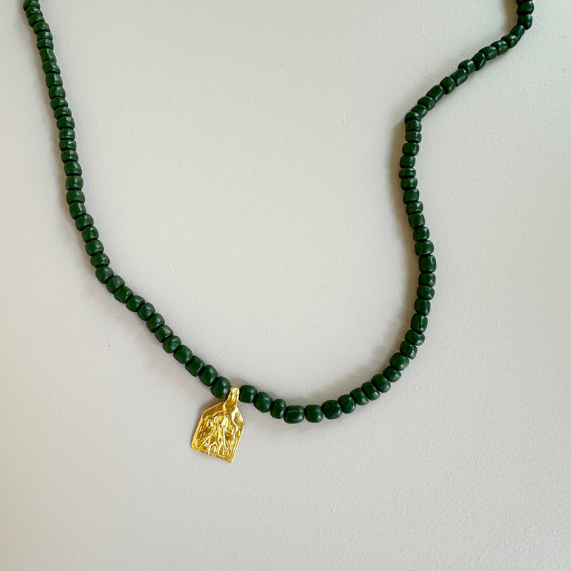 Medallion long statement necklace - Green
