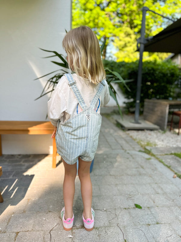 Short pinstripe denim overalls - Blue