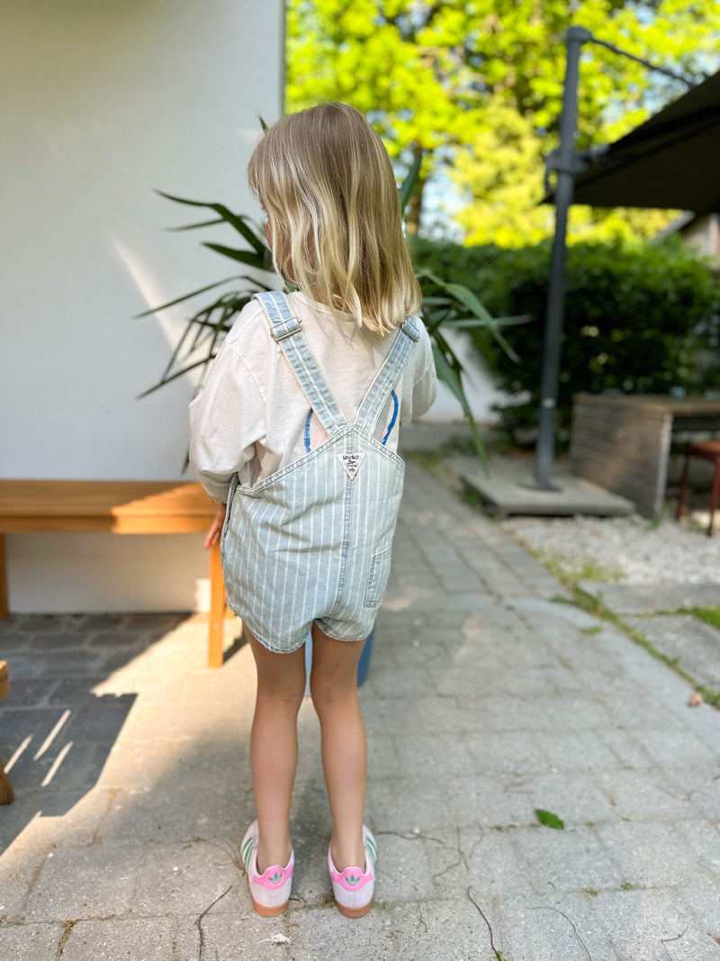 Short pinstripe denim overalls - Blue