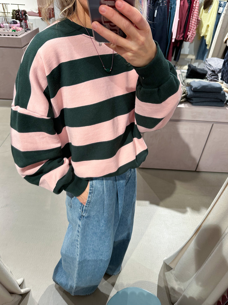 Joe striped fleeced sweatshirt - Pine/peach