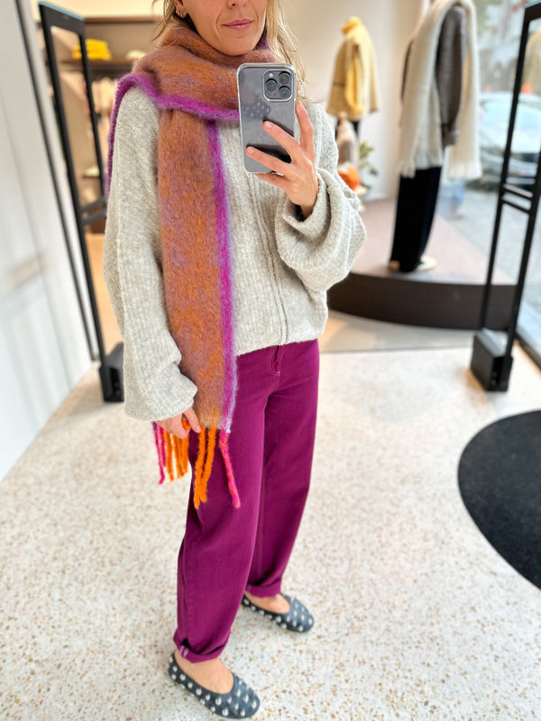 Long border mohair scarf - Orange/fuchsia