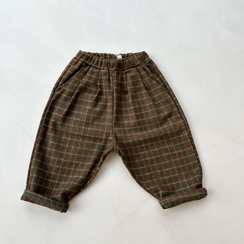 Warm flanel check pants - Brown