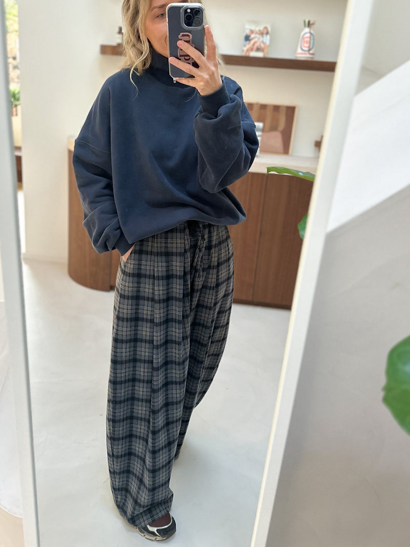 COMING BACK - Wide flannel check pants - Blue/grey