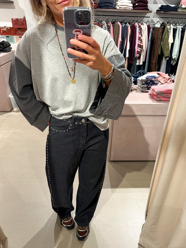Barrel jeans with studs - Grey washing