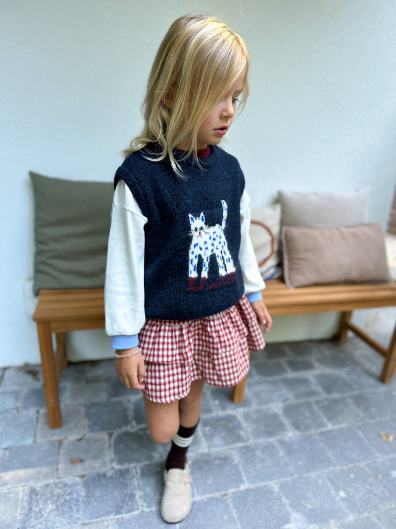 Tiered check skirt - Red