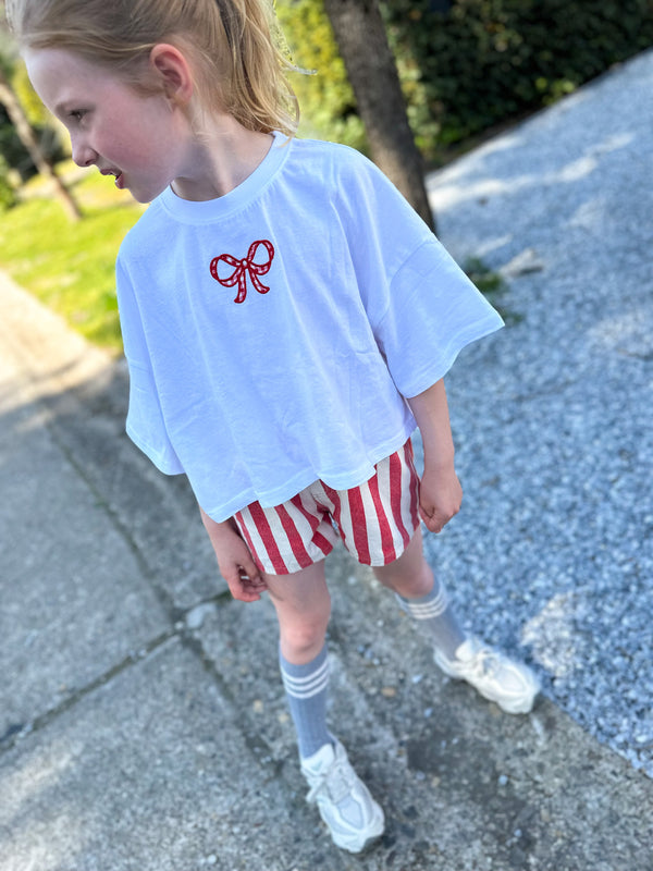 Check ribbon crop tee - White