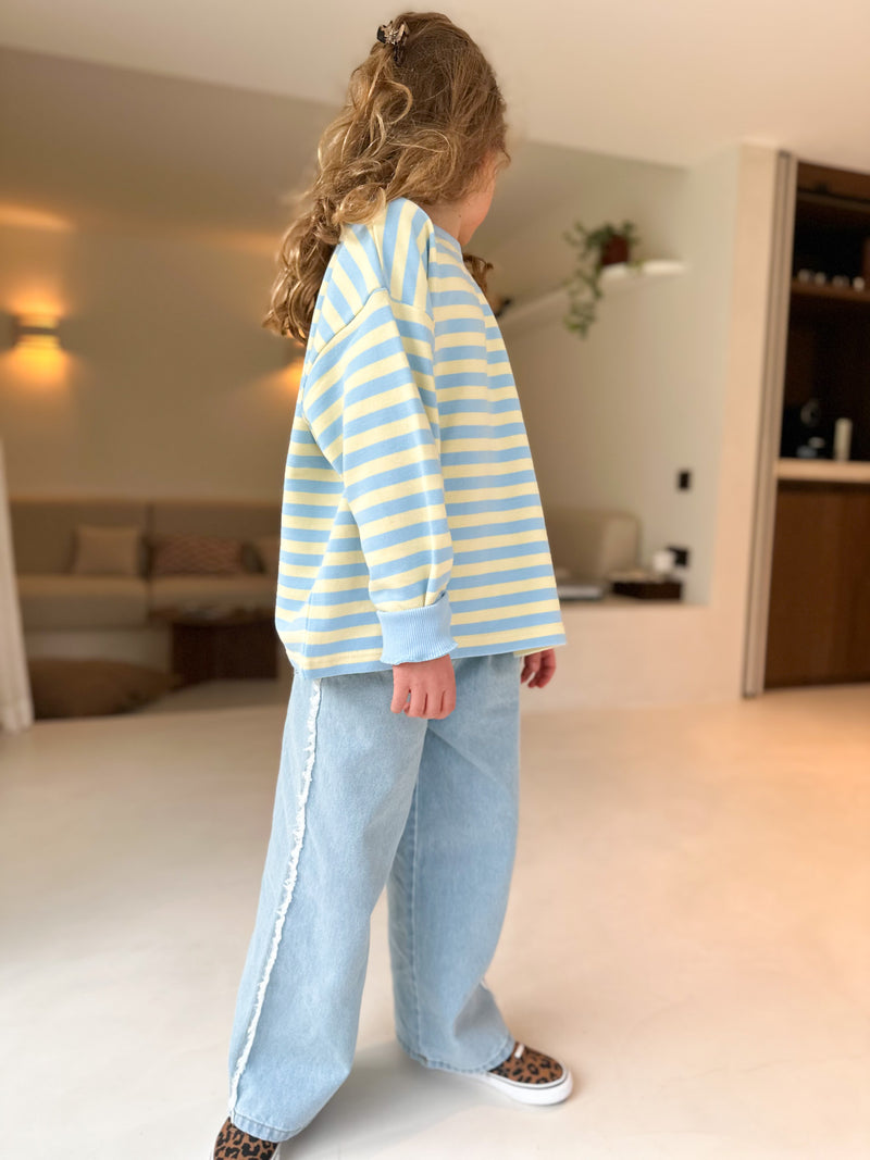 Ruffled denim pants - Light blue