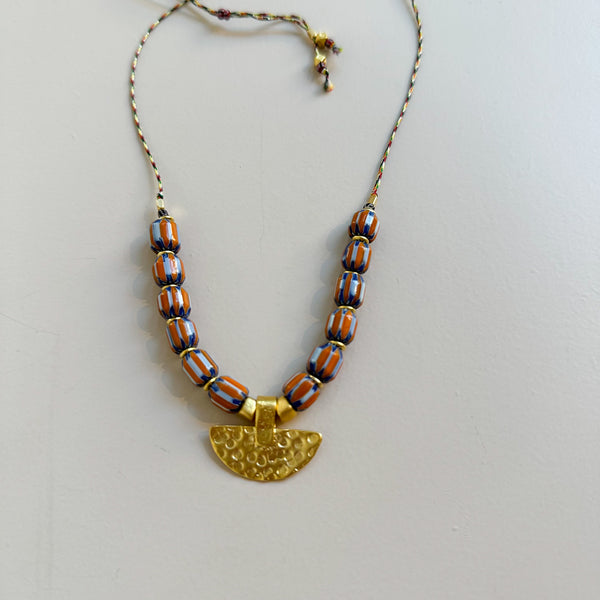 Half medallion statement necklace - Orange