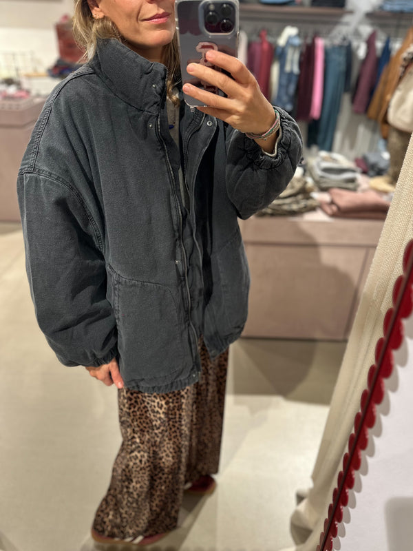 Jazy quilted denim bomber - Washed charcoal