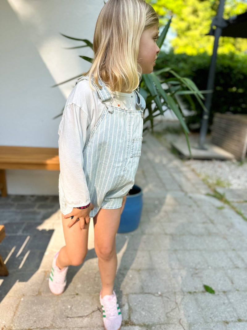 Short pinstripe denim overalls - Blue