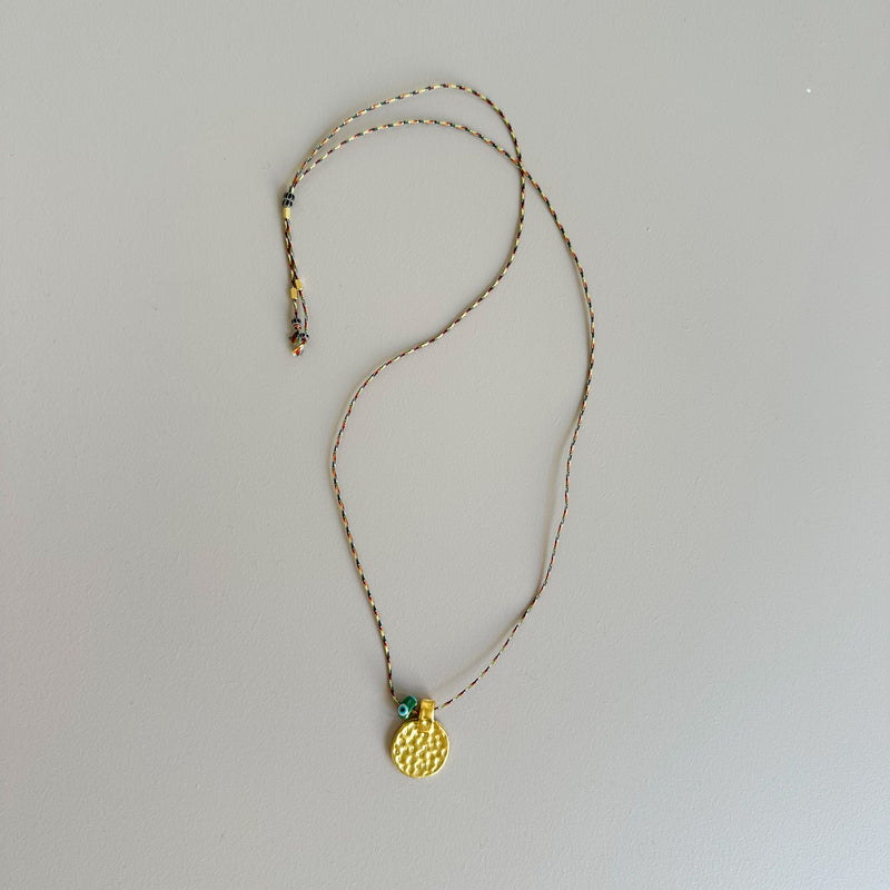 Long necklace with round pendant - Gold/green