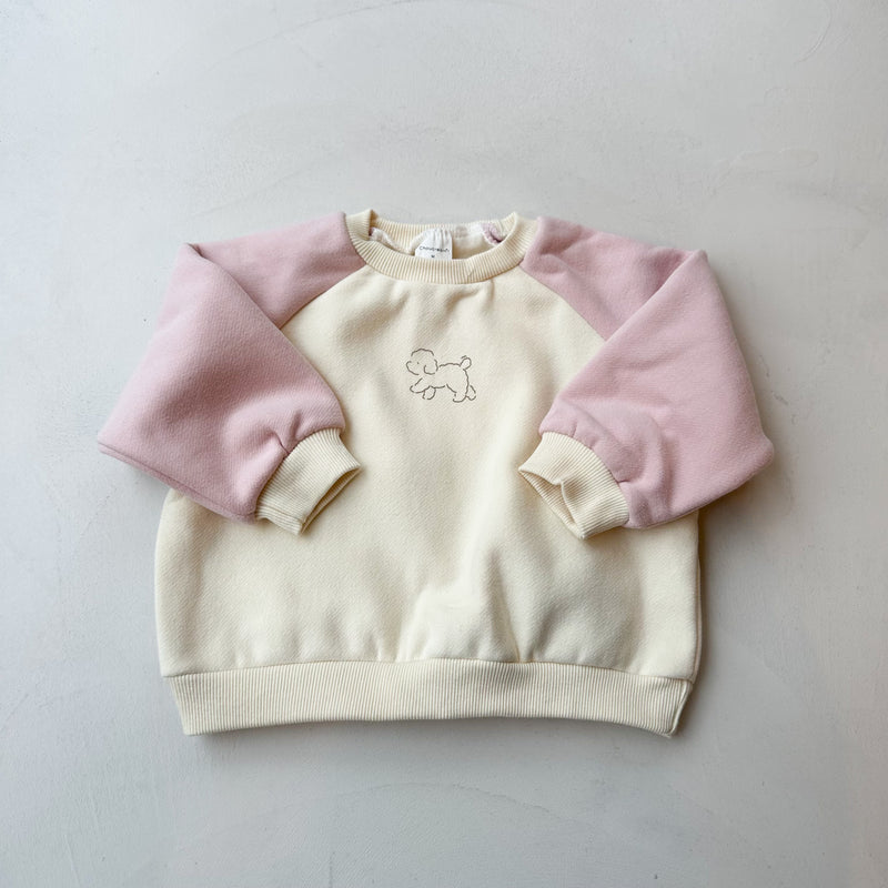 Raglan puppy sweater - Cream/pink