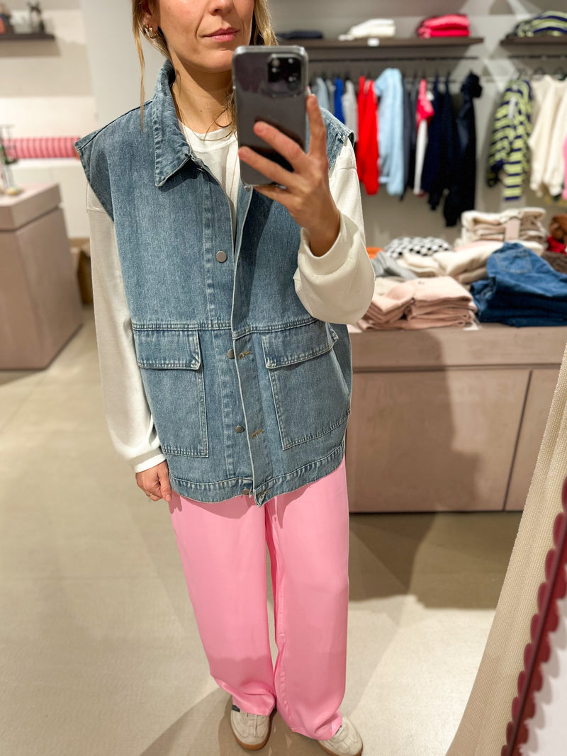 Oversized denim vest - Light blue washing