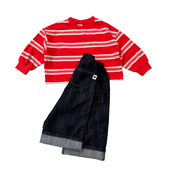 Double striped cropped LS sweat/tee - Red