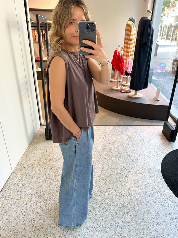 Breezy jersey top - Brown