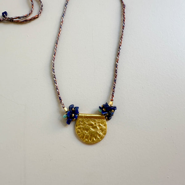 Medallion x lapis azuli rope necklace - Blue mix