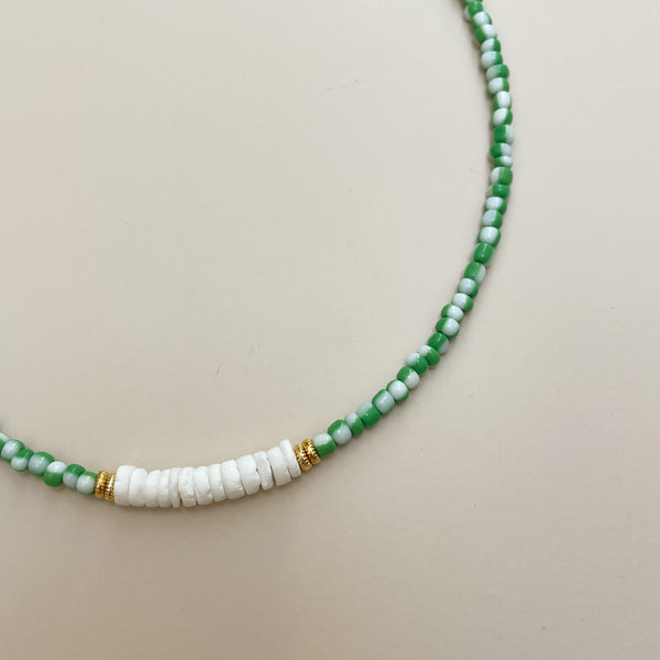 Fine surfer necklace - Green/white